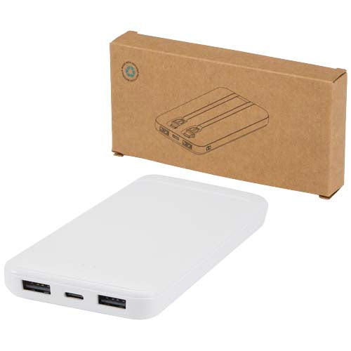 Batería externa de plástico reciclado de 10 000 mAh y 10 W con 2 cables integrados