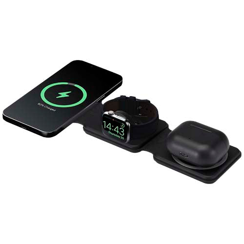 Cargador inalámbrico plegable 3 en 1 de 15 W de plástico reciclado