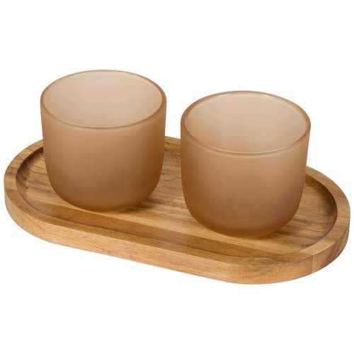Set de bandeja de madera y vasos de vidrio