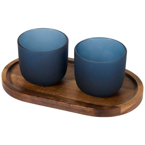 Set de bandeja de madera y vasos de vidrio