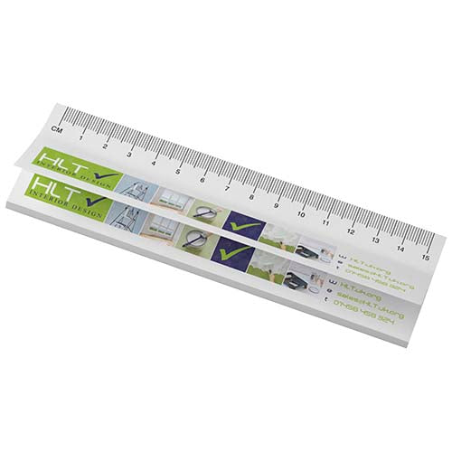 Libreta con notas adhesivas de material reciclado con regla impresa