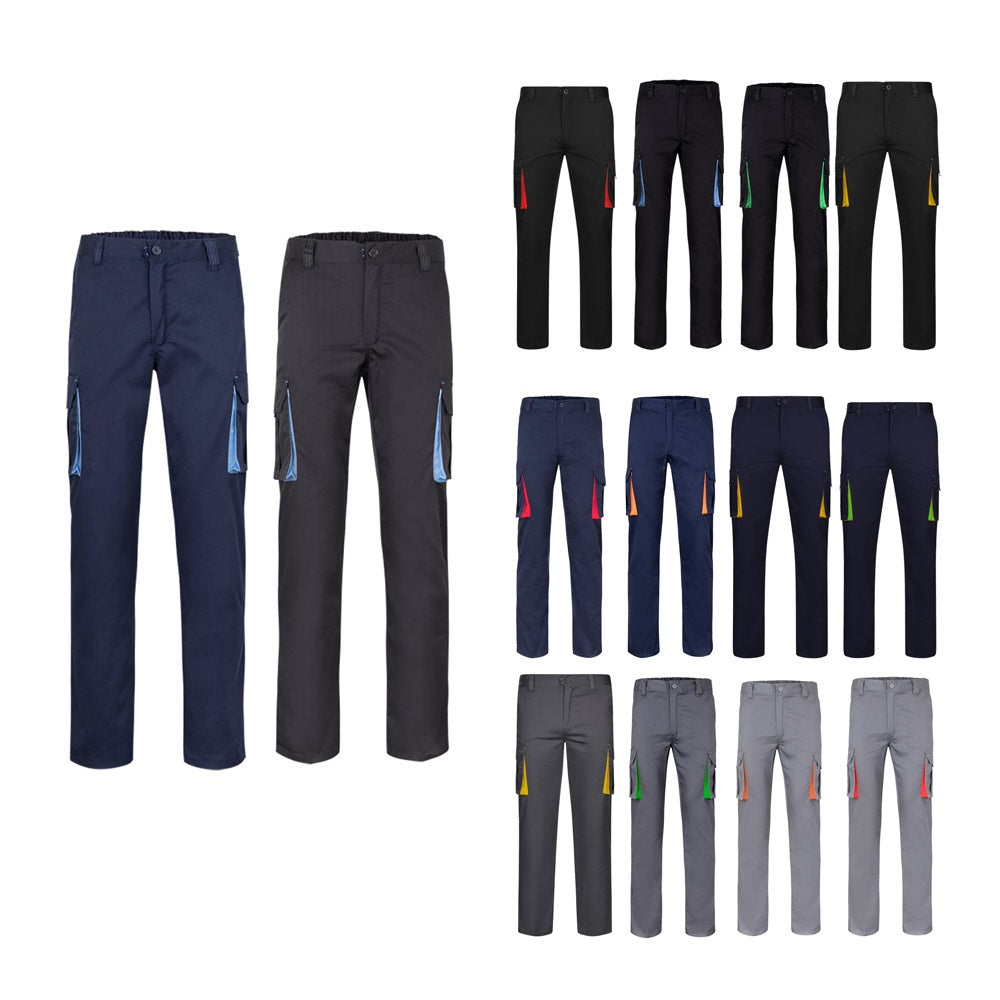 Pantalón elástico bicolor multibolsillos (240g/m²)