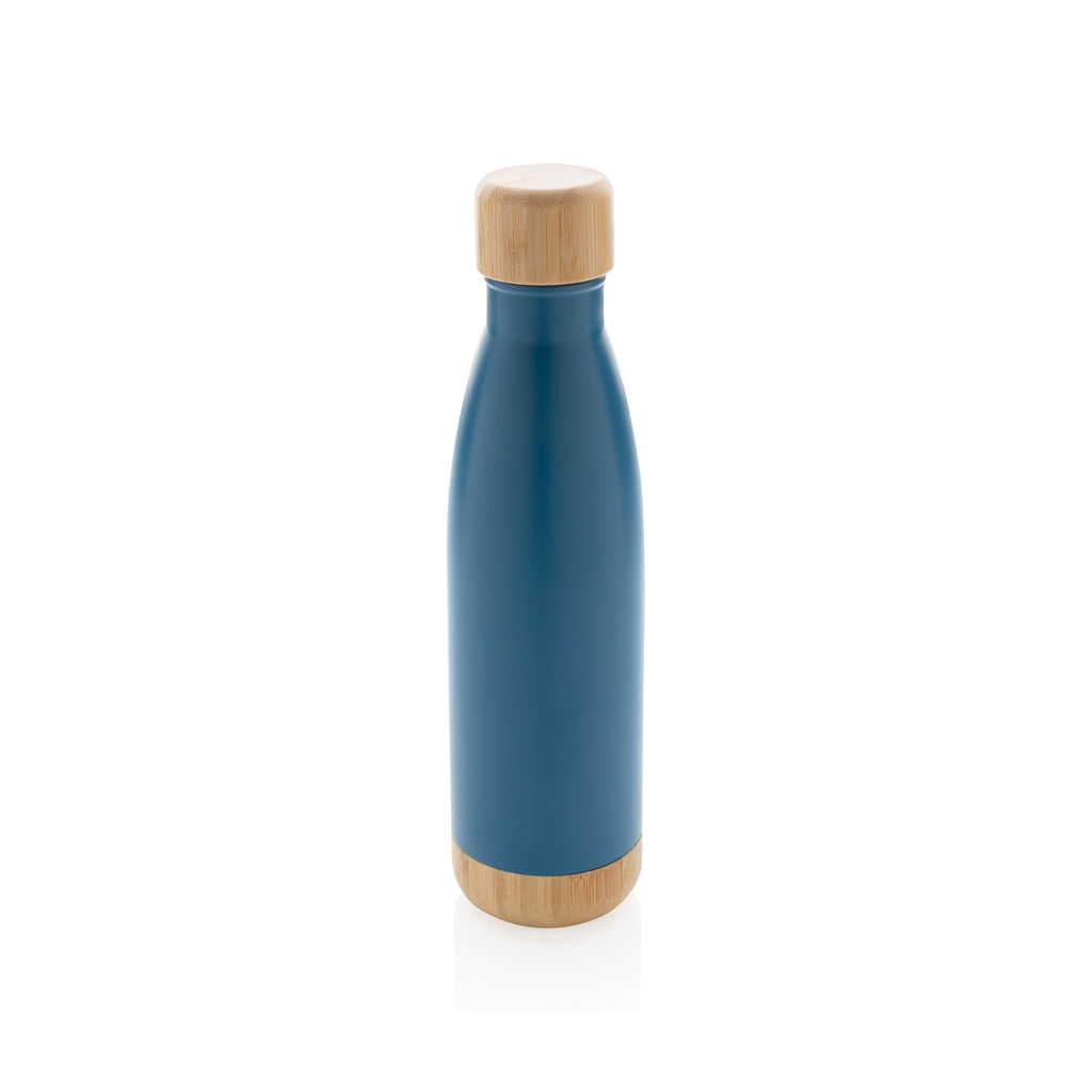 Botella acero inoxidable al vacío con tapa y fondo de bambú