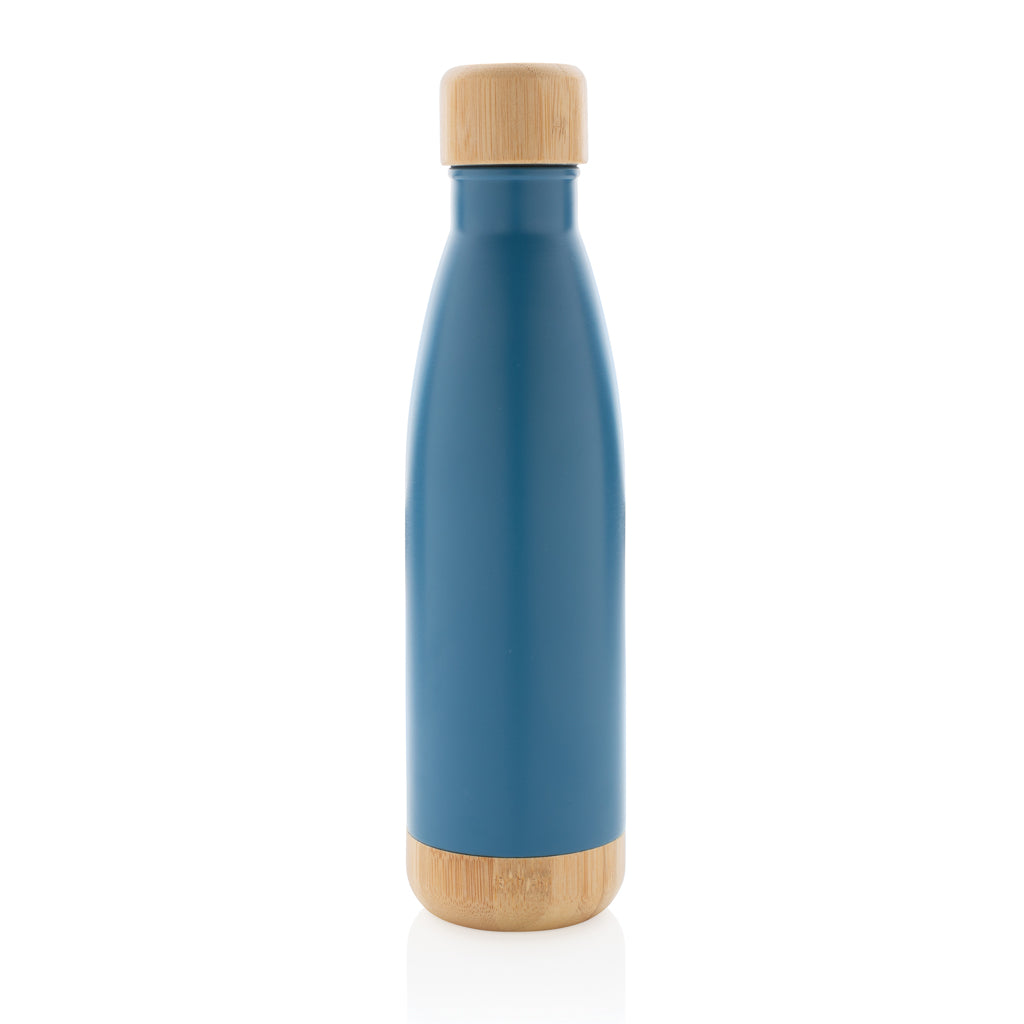 Botella acero inoxidable al vacío con tapa y fondo de bambú