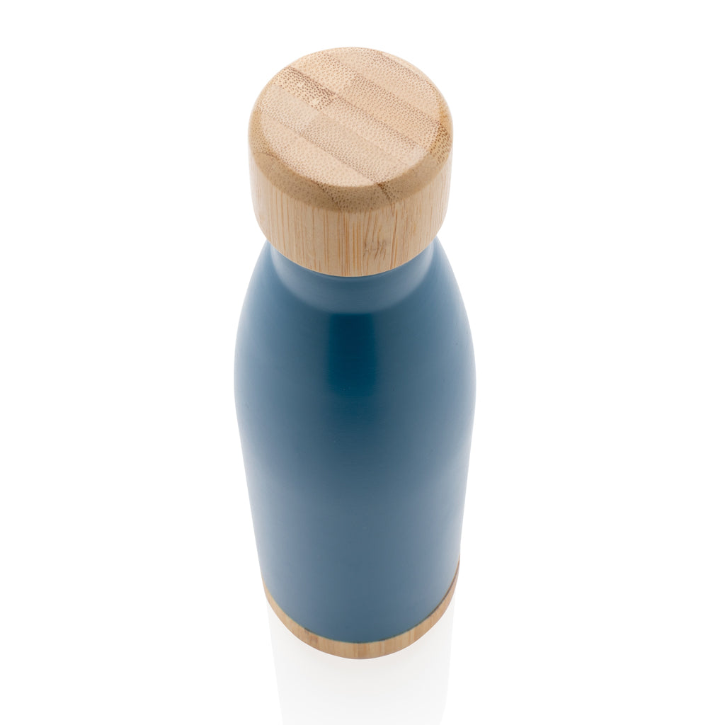 Botella acero inoxidable al vacío con tapa y fondo de bambú