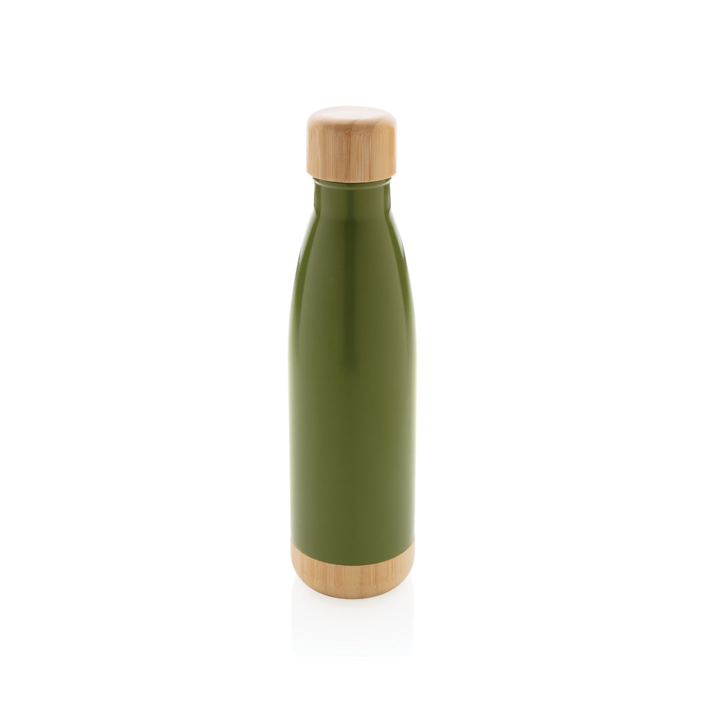 Botella acero inoxidable al vacío con tapa y fondo de bambú