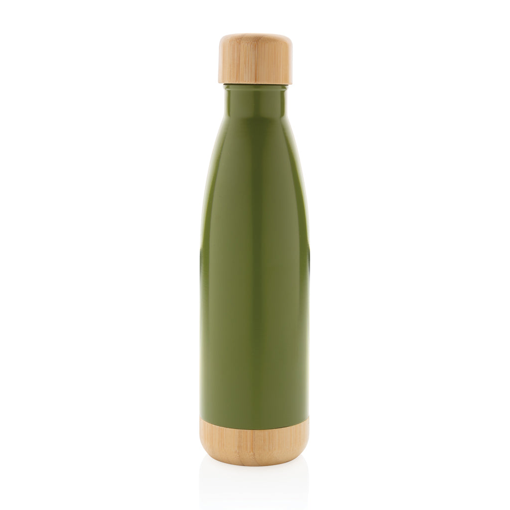 Botella acero inoxidable al vacío con tapa y fondo de bambú